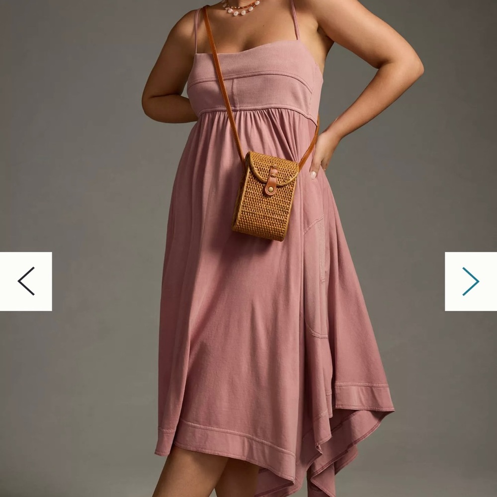 Anthropologie Pink Asymmetrical Sundress with Spaghetti Straps